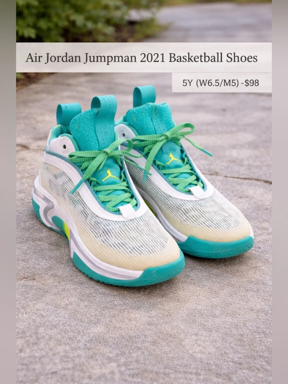 Air Jordan Jumpman 2021 Basketball Sneakers Teal Volt White Size 5Y